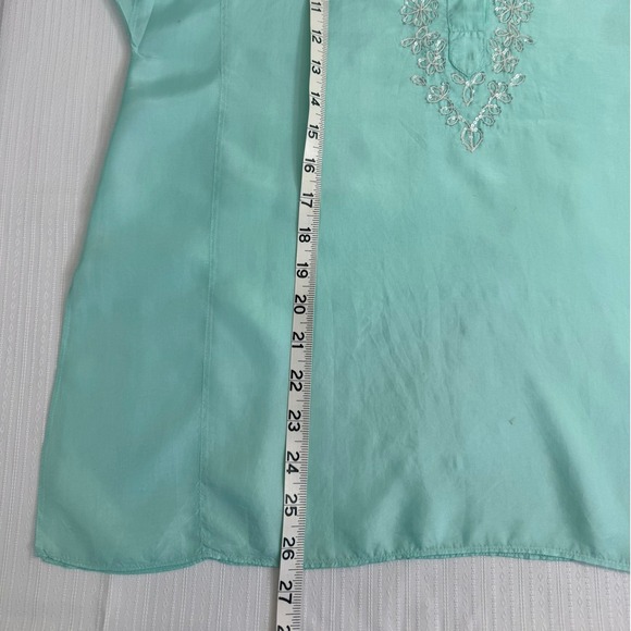 Doncaster Turquoise 100% Silk Embroidered Sequin Tunic M Old Money Classic - Picture 7 of 12